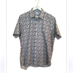 Tom James Men’s Floral Hipster White & Black Gray Print One Pocket Shirt Size L